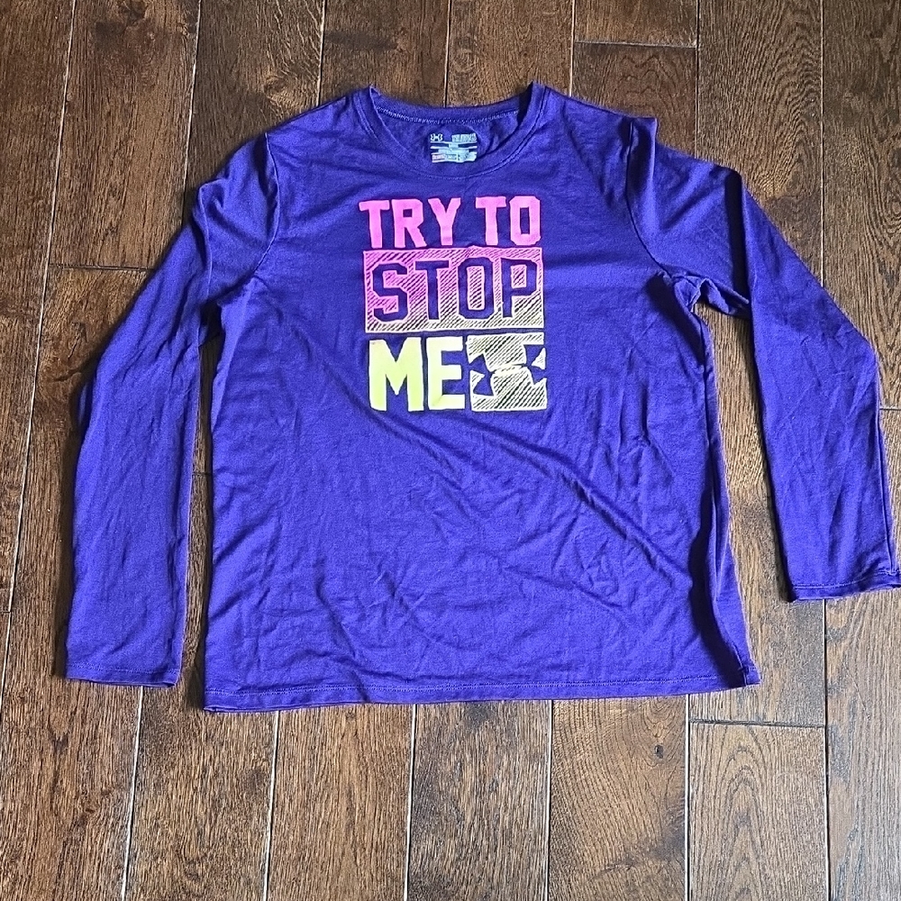 Under Armour Kids Graphic Long Sleeve Tee - Purple Heatgear EUC